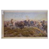 Vtg print titled The Last of the Herd