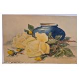 Vtg floral still life watercolor painting