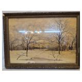 Vtg framed artwork water colors winter landscape
