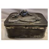 Vtg Metzke Pewter Frog on Lily Pad Tin Trinket Box