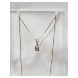 14k Yellow Gold Box Chain & Brown Stone Pendant