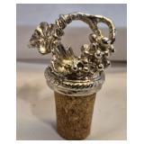Vtg pewter grape clusters wine bottle cork