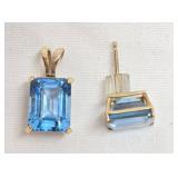 14k Yellow Gold Emerald Cut Blue Topaz Pendant