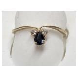 14k Yellow Gold Blue Sapphire & Diamond Ring