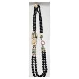 14k GF Black Onyx Beaded Carved Necklace