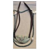 Leather necklaces w stone & beaded necklaces