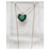 14k Yellow Gold Necklace w Heart Shaoed Malachite