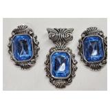 3 pc Premiere Design Blue Jewel Pendant & Earrings