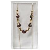 14k Yellow Gold Beaded Necklace 28 in chain