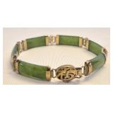 Vtg green jade gold plated silver bracelet