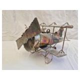 Vtg 1970s metal & copper biplane windup music box