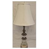 Vtg table lamp crystal bass & brass stem WORKS