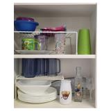 Cabinet Lot of of Misc Glass Plastic Kitchen Items