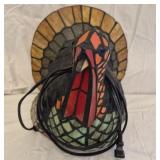 Vtg Tiffany-style stained glass turkey accent lamp