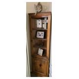 Wooden Corner Shelf & Contents