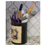 Metal Canister Of Kitchen Utensils