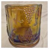 Vtg amber marigold carnival glass canister