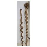 Lot of 2 Twisted Wooden Walking Canes