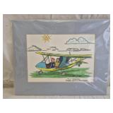 Cartoon light sport aircraft carrying 2 passengers