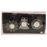 3 silver tone metal Christmas photo frame