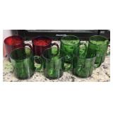Set of Green & Red Glass France Mugs