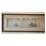Framed watercolor painting of sailing