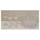 Cut Crystal Bowl & 5 Star Of David Stemmed Glasses