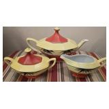 Set of 3 yellow and red tea set