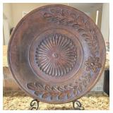 Large Heavy Decorative Crackled Plate & Stand