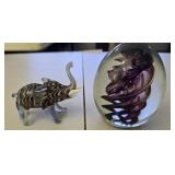 Blown glass elephant and paperweight