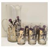 Hand Painted Gregory Duncan Pitcher & Glasses