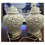 Pair of white porcelain lamps