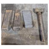 heavy brass hammer & 3 wood wedges