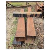 Lot of 5 large solid steel square beams