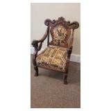 French Tapestry Arm Chair Throne Antique