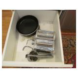 Kitchen Drawer Lot - Ravioli Maker, Cake Pans +