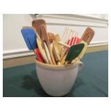 Stoneware Crock and Kitchen Utensils