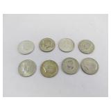 Lot of 8 40% Silver Half Dollar Coins