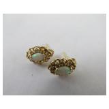 14K Gold and (Moonstone ?) Earrings