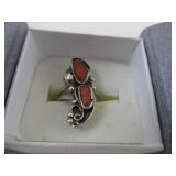 Sterling Silver and Coral Ring