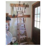2 Ladders, Tools Hanging On Wall Garage Lot