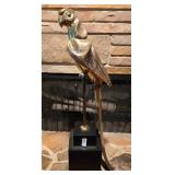 Brass Parot Statue with Wood Base