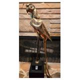 Brass Parrot Statue with Wood Stand