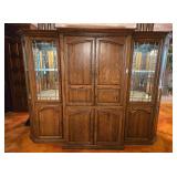 Oak Entertainment Center with Display Cabinets