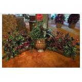 Box Lot of Brass Pots with Artificial Foliage
