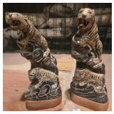 Carved Bull Horns Depicting Tigers