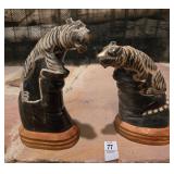Carved Bull Horns Depicting Tigers