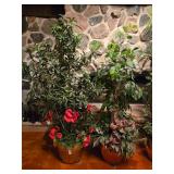 Two Brass Pots with Artificial Foliage