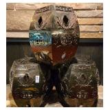 Brass Chinoiseri Hexagonal Garden Stools