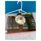 Shenadoah Creamery bottles, green vase